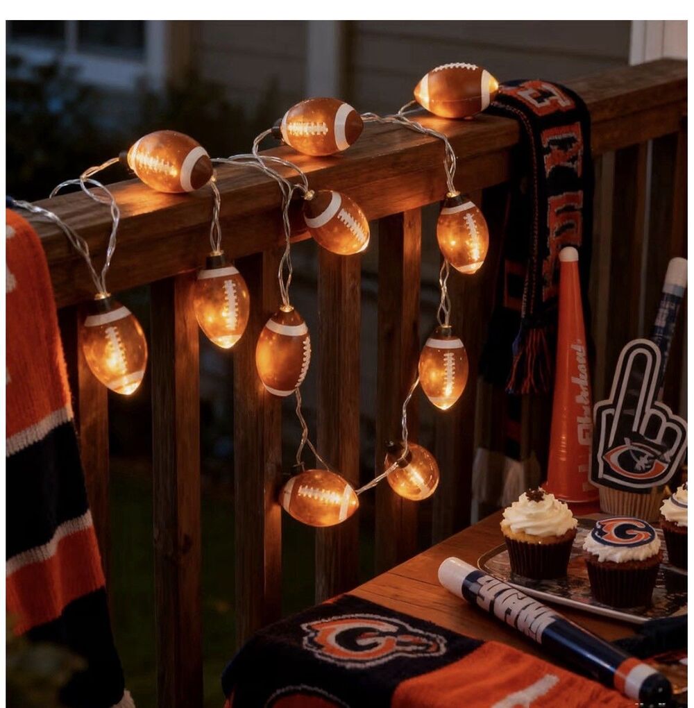 2 New Football String Lights 20 LED 14 Ft Battery Powered Sports Party Decor